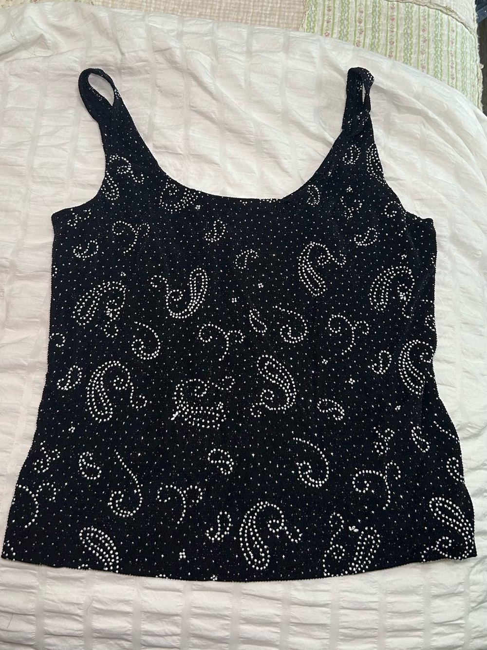 Alex Evenings Black Sequin Paisley Scoop Tank
